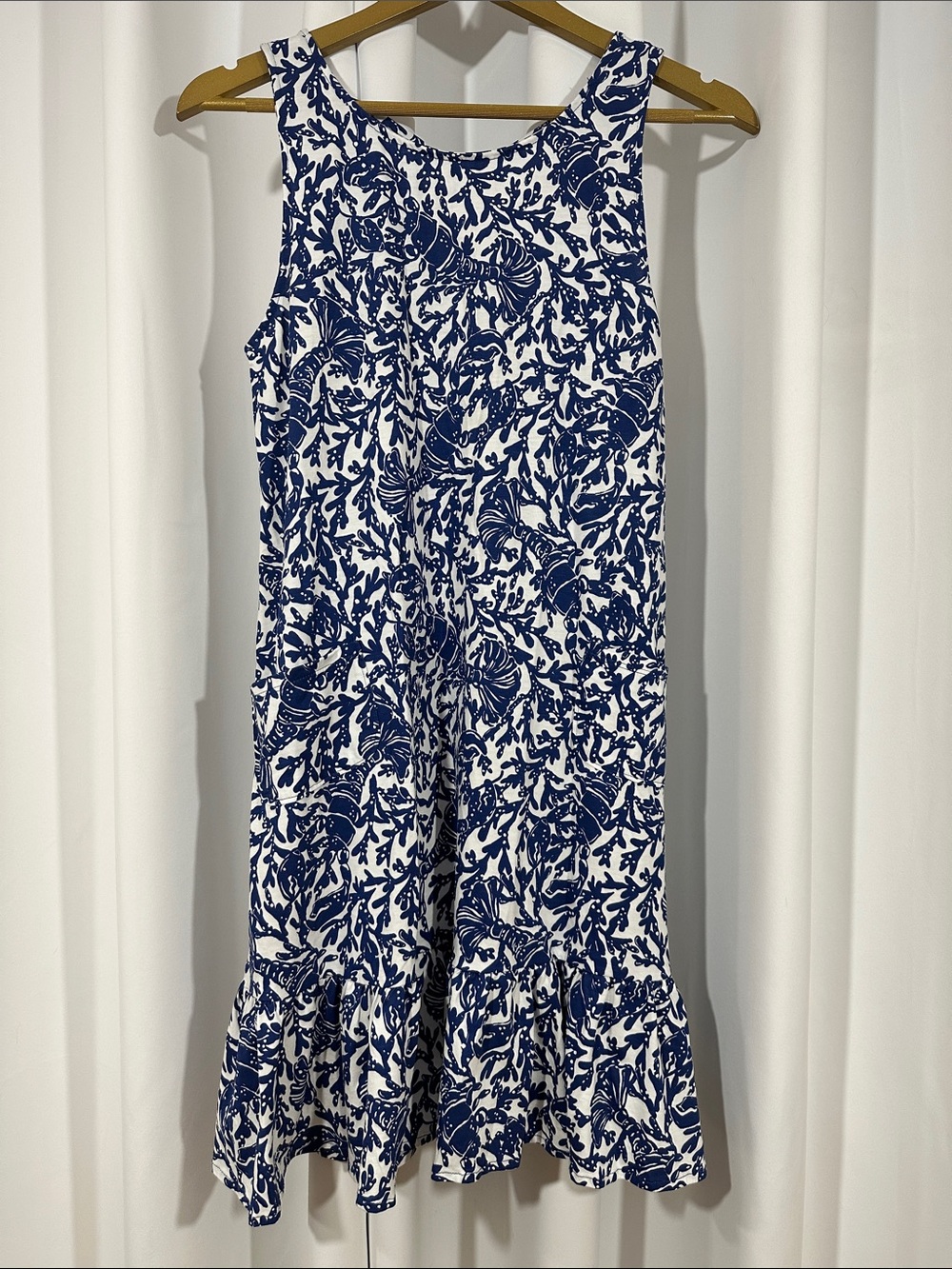 Lilly Pulitzer Sleeveless Ruffle Hem Dress Size S Blue White Pima Cotton
